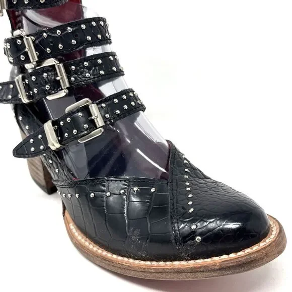 Freebird Felicity Strappy Studded Buckle Bootie Womens 8 Black Leather Red Sole - Picture 12 of 16